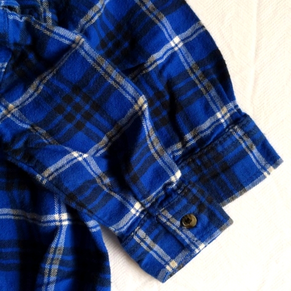 joe fresh blue cotton flannel collared bodysuit diaper shirt 6-12 months baby - Picture 5 of 6